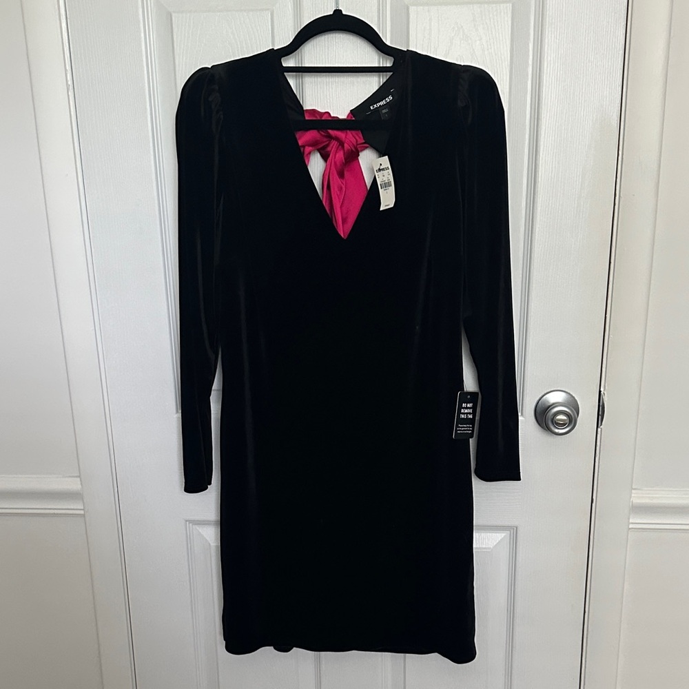 Express Black Long Sleeve Dress with Pink Accent